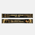 Ethnikos Assias FC 60th anniversary scarf in gold on black, 1966 to 2026